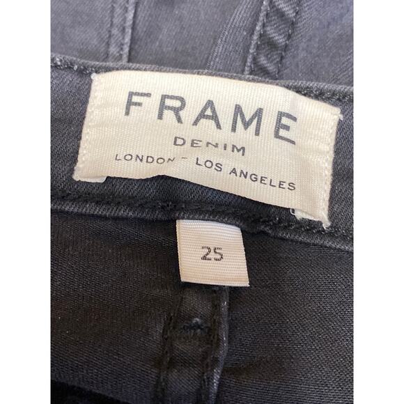 Frame Women Black Washed Knightrider Mid Rise Slim Fit Skinny Denim Jeans Sz 25 - Picture 3 of 4